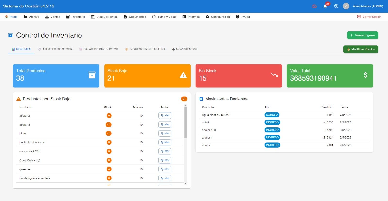 Inventario de Productos Kyronsoft